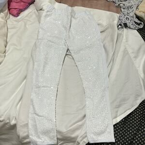 White sequined front leggings 7/8 new with tags stretchy elastic waist